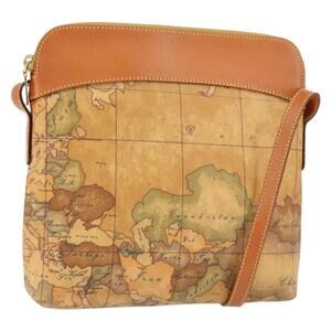 PRIMA CLASSE Shoulder Bag Leather PVC Beige Gold Auth gh1167